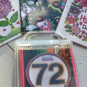 (210) 3 Like New Adult Coloring Books & 72 Coloring Pencils